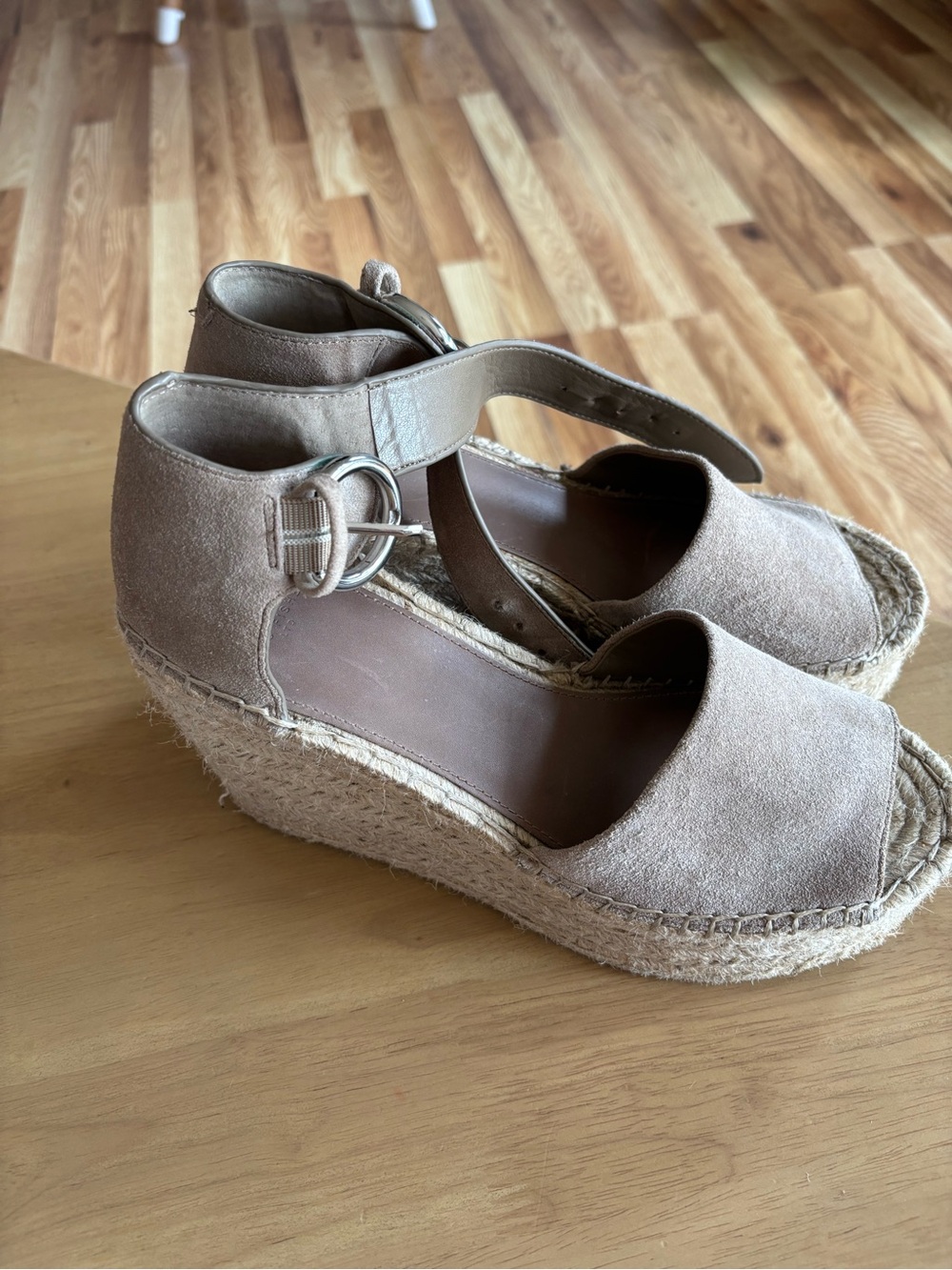 Marc Fisher Beige Espadrille Wedge Sandals